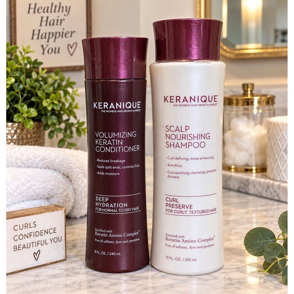 Keranique Scalp Nourishing Shampoo Curl Preserve Volumizing Keratin Conditioner